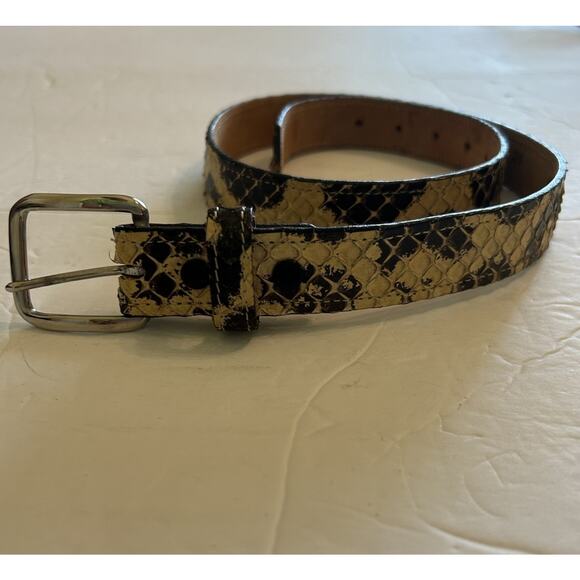 Vtg Tony Lama‎ Women’s Sz 26 Bl/Tan ANACONDA Snakeskin Belt Silver Buckle 60337 - Picture 1 of 9